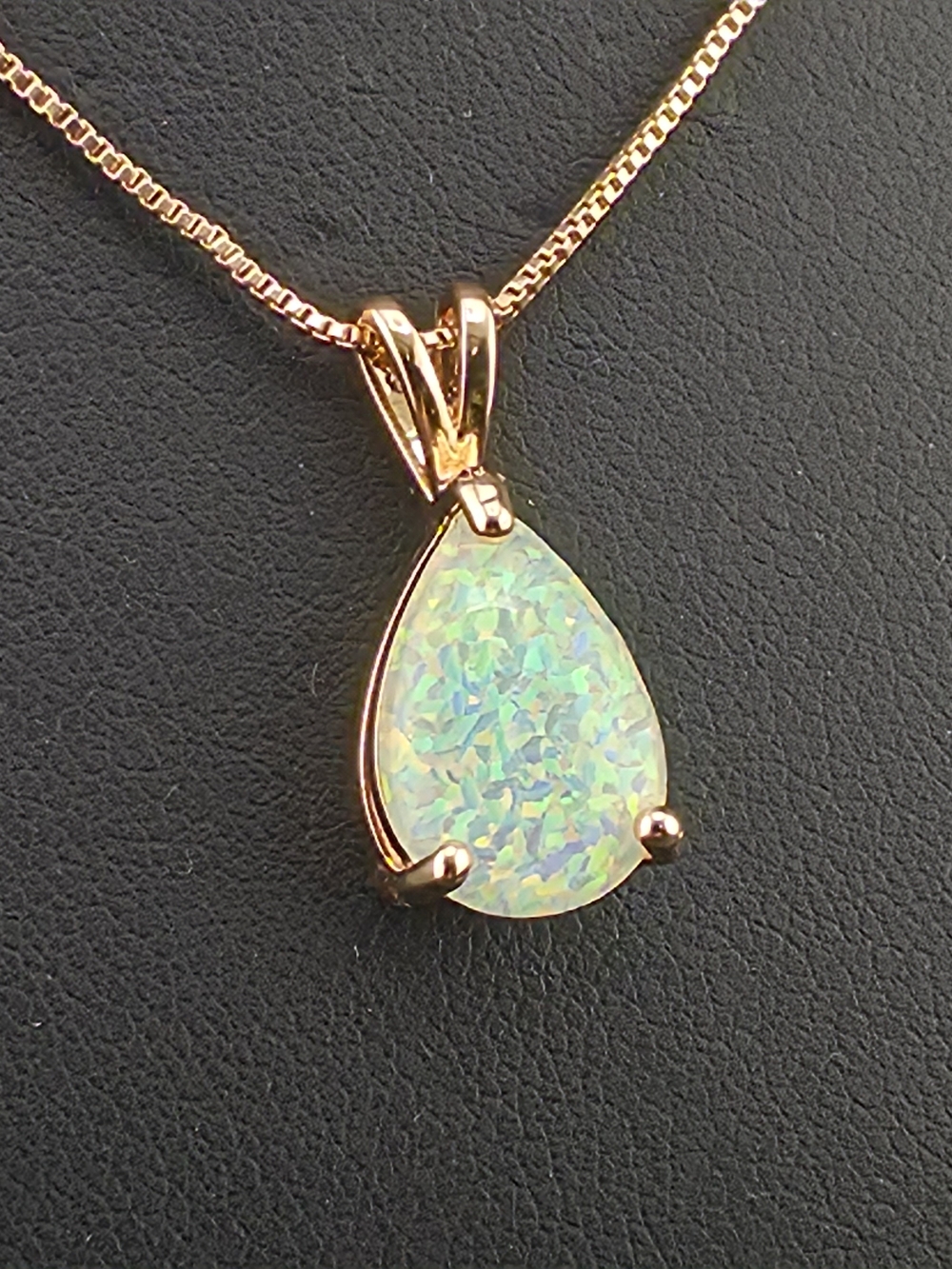 12mm Lab Fire Opal Pear Reason Drop Lab Rose Gold Plated Necklace 20" Box Chain